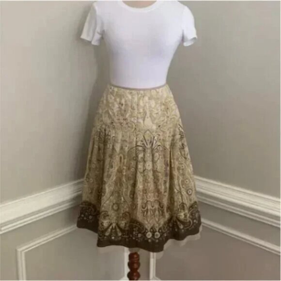 Talbots Paisley Pleated Full Skirt Brown and Tan Size 6P - Picture 1 of 5
